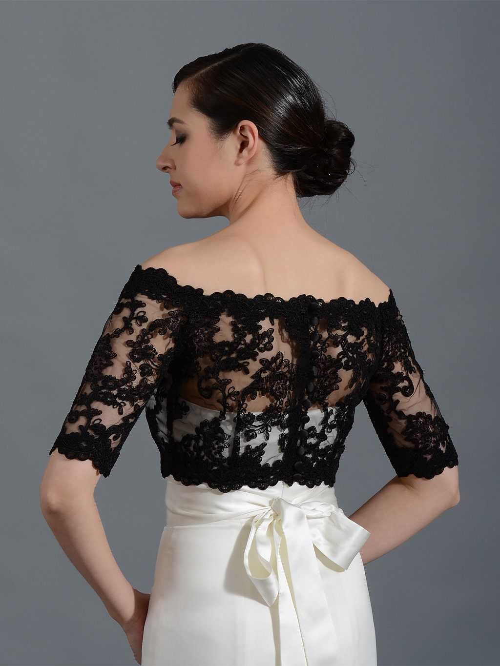 Black Off-Shoulder Alencon Lace bolero jacket Bridal Bolero Wedding jacket wedding bolero bridal shrug bridal jacket