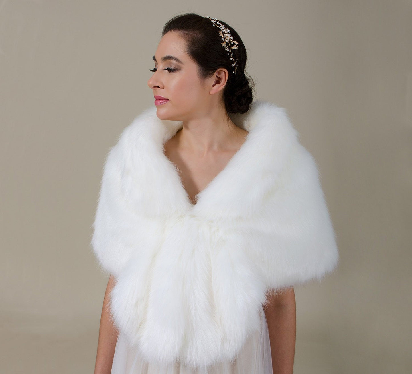 Ivory faux fur wrap faux fur stole B006-Ivory