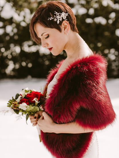 faux fur stole faux fur wrap faux fur shawl bridal wrap wedding shrug bridal shrug faux fur cape faux fur wrap bridal B005-Burgundy