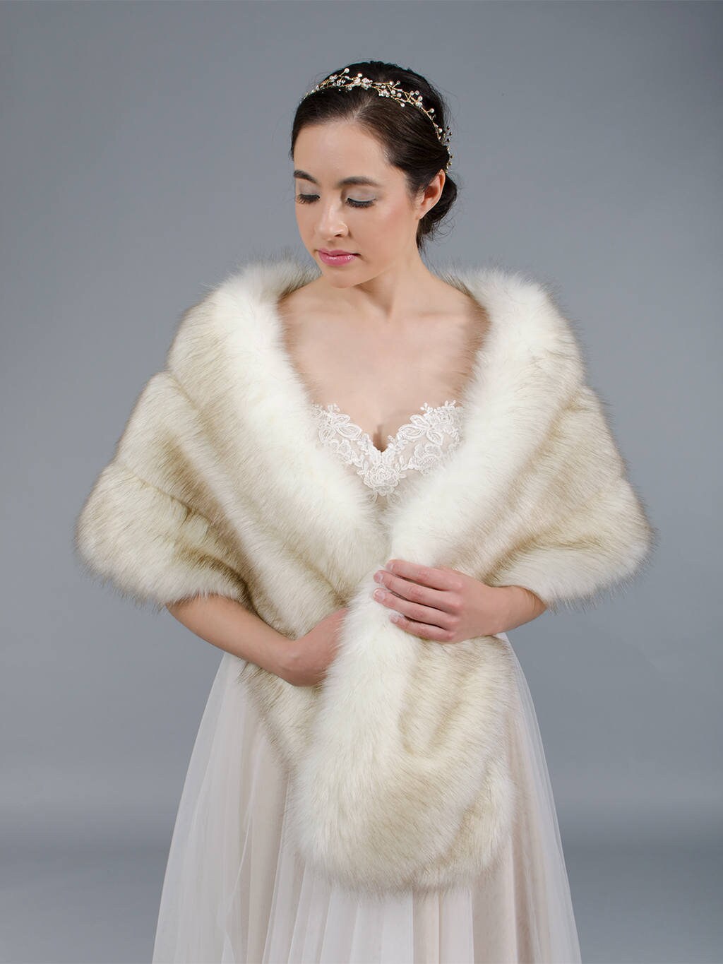 Pocket! faux fur wrap, faux fur stole, faux fur shawl, bridal wrap, wedding shrug, faux fur cape, faux fur wrap bridal B001-ivory