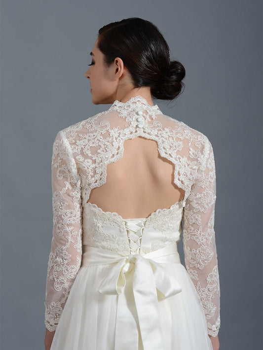 Wedding bolero lace bolero bridal bolero jacket Ivory bolero long sleeve lace bolero keyhole back alencon lace