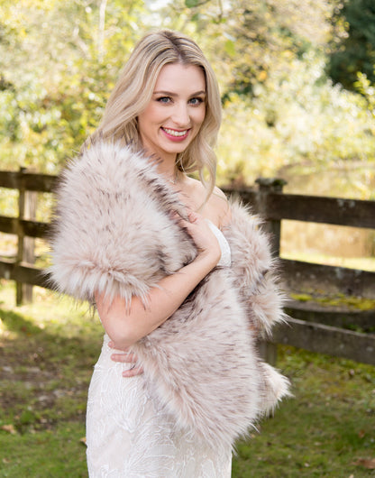 Blush beige faux fur bridal wrap faux fur stole faux fur shawl bridal cape faux fur shrug B005-blush