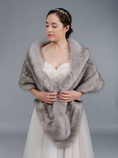 Gray faux fur wrap with pocket faux fur stole faux fur shawl bridal wrap wedding shrug faux fur cape faux fur wrap bridal B001-gray