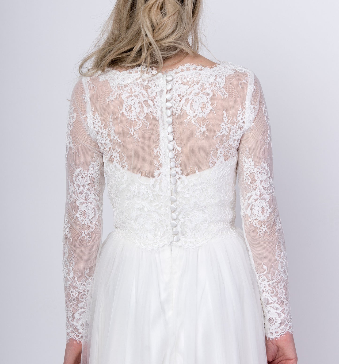 Long sleeve lace topper | light ivory bridal lace topper | bridal lace jacket | bridal separates