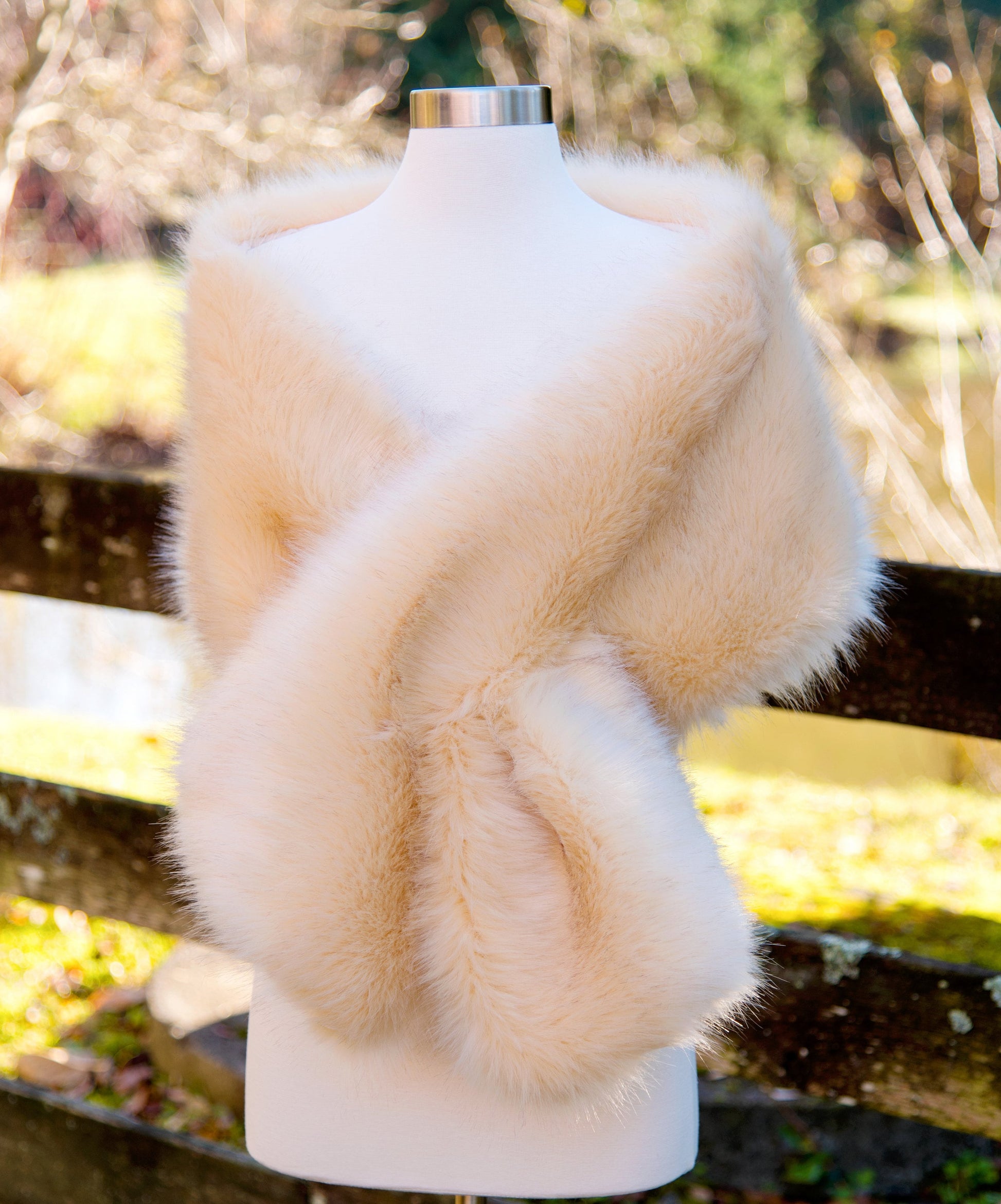 Champagne faux fur bridal wrap faux fur shawl faux fur stole faux fur shrug with brown tips B005-champagne