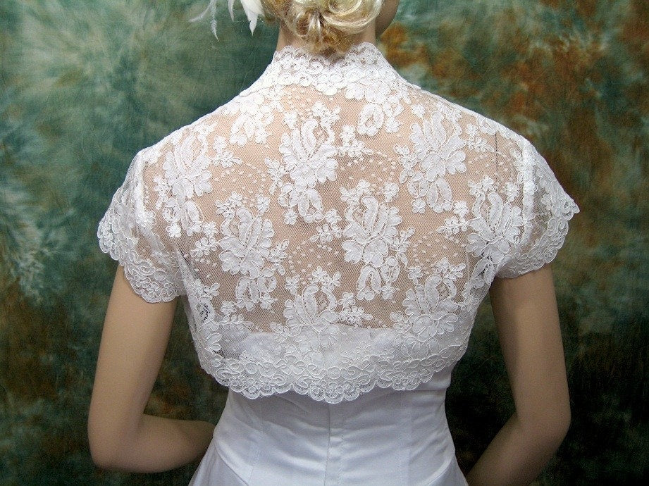 Lace bolero, wedding bolero, wedding jacket, white cap sleeve bridal alencon lace wedding bolero jacket