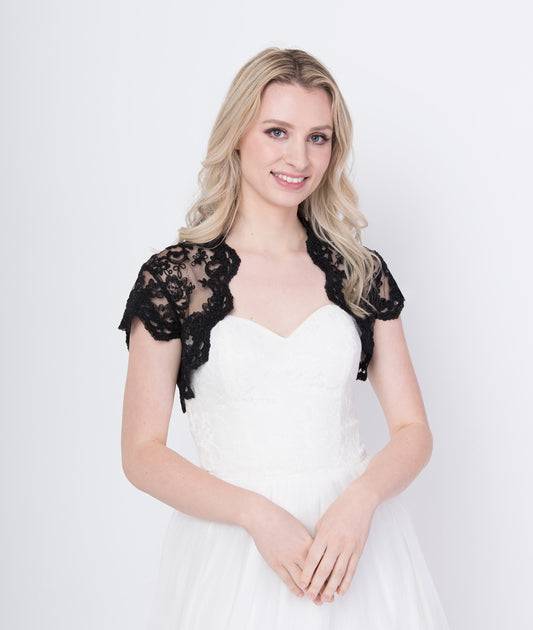 Cap sleeve wedding bolero lace bolero bridal bolero jacket black bolero alencon lace