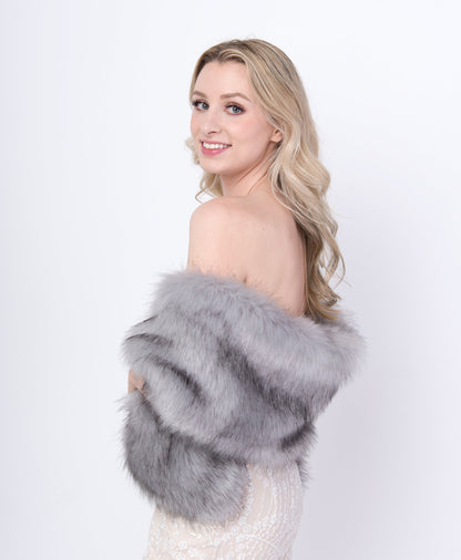 Gray with black faux fur bridal wrap faux fur shawl faux fur stole bridal wrap wedding shrug bridal shrug faux fur cape B005-Gray