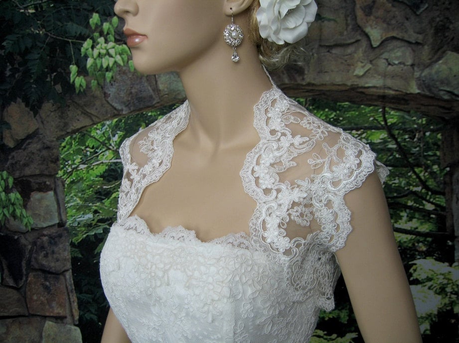 Lace bolero, wedding bolero, wedding jacket, ivory sleeveless bridal re-embroidered lace wedding bolero jacket