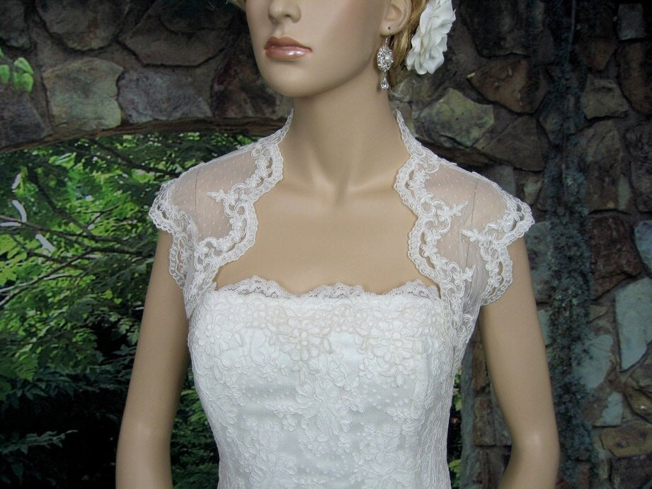 Lace bolero, wedding bolero, wedding jacket, Ivory sleeveless dot lace wedding bridal bolero jacket