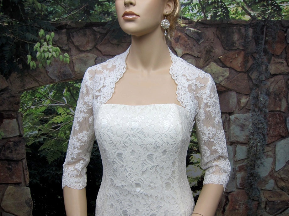 Wedding bolero, wedding jacket, lace bolero, bridal bolero jacket, Ivory bolero, 3/4 sleeve lace bolero, keyhole back, alencon lace