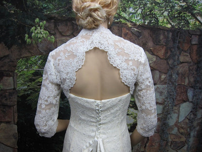 Wedding bolero, wedding jacket, lace bolero, bridal bolero jacket, Ivory bolero, 3/4 sleeve lace bolero, keyhole back, alencon lace