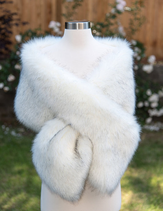 Ivory faux fur wrap faux fur stole faux fur shawl bridal wrap faux fur shrug B005-ivory-black-tips