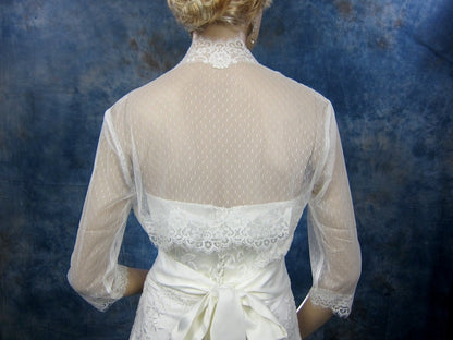 Lace bolero, wedding jacket, 3/4 sleeve wedding bridal ivory lace bolero jacket - dot lace