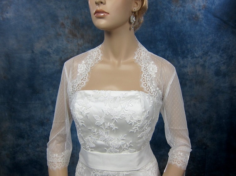 Lace bolero, wedding jacket, 3/4 sleeve wedding bridal ivory lace bolero jacket - dot lace