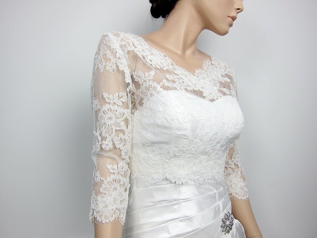 Lace bolero jacket, Bridal Bolero, Wedding jacket, wedding bolero, bridal shrug, bridal jacket, V-neck ivory Alencon lace