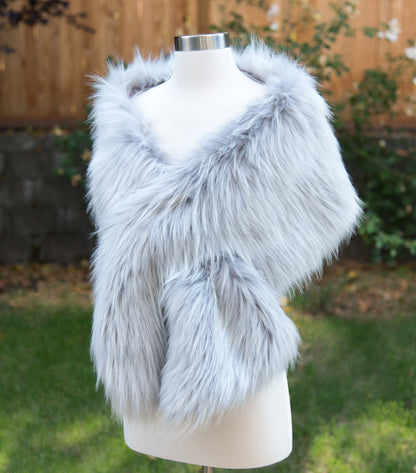 Gray faux fur wrap faux fur stole faux fur shawl bridal wrap faux fur shrug