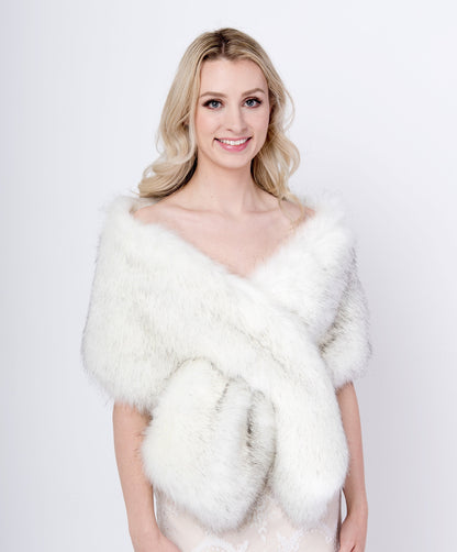 Ivory faux fur wrap faux fur stole faux fur shawl bridal wrap faux fur shrug B005-ivory-black-tips