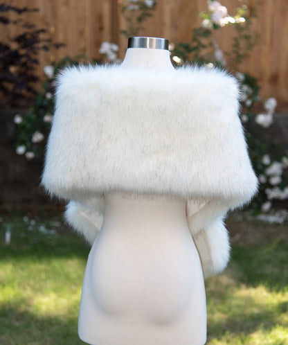 Ivory faux fur wrap faux fur stole faux fur shawl bridal wrap faux fur shrug B005-ivory-dark-brown-tips