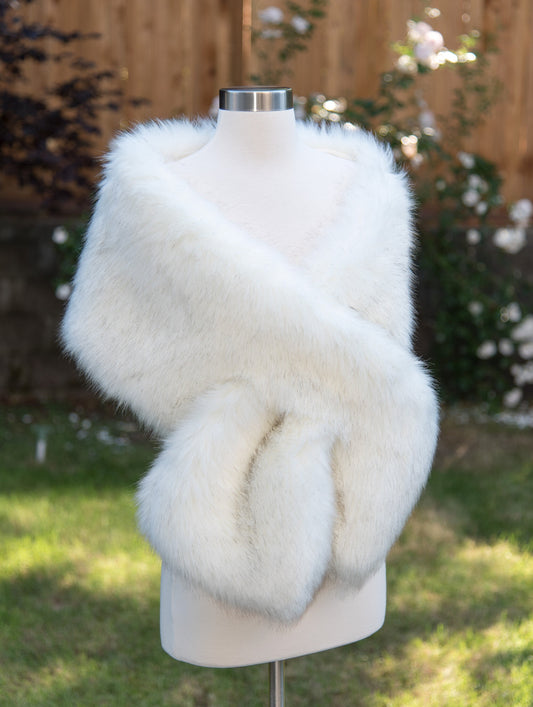 Ivory faux fur wrap faux fur stole faux fur shawl bridal wrap faux fur shrug B005-ivory-dark-brown-tips