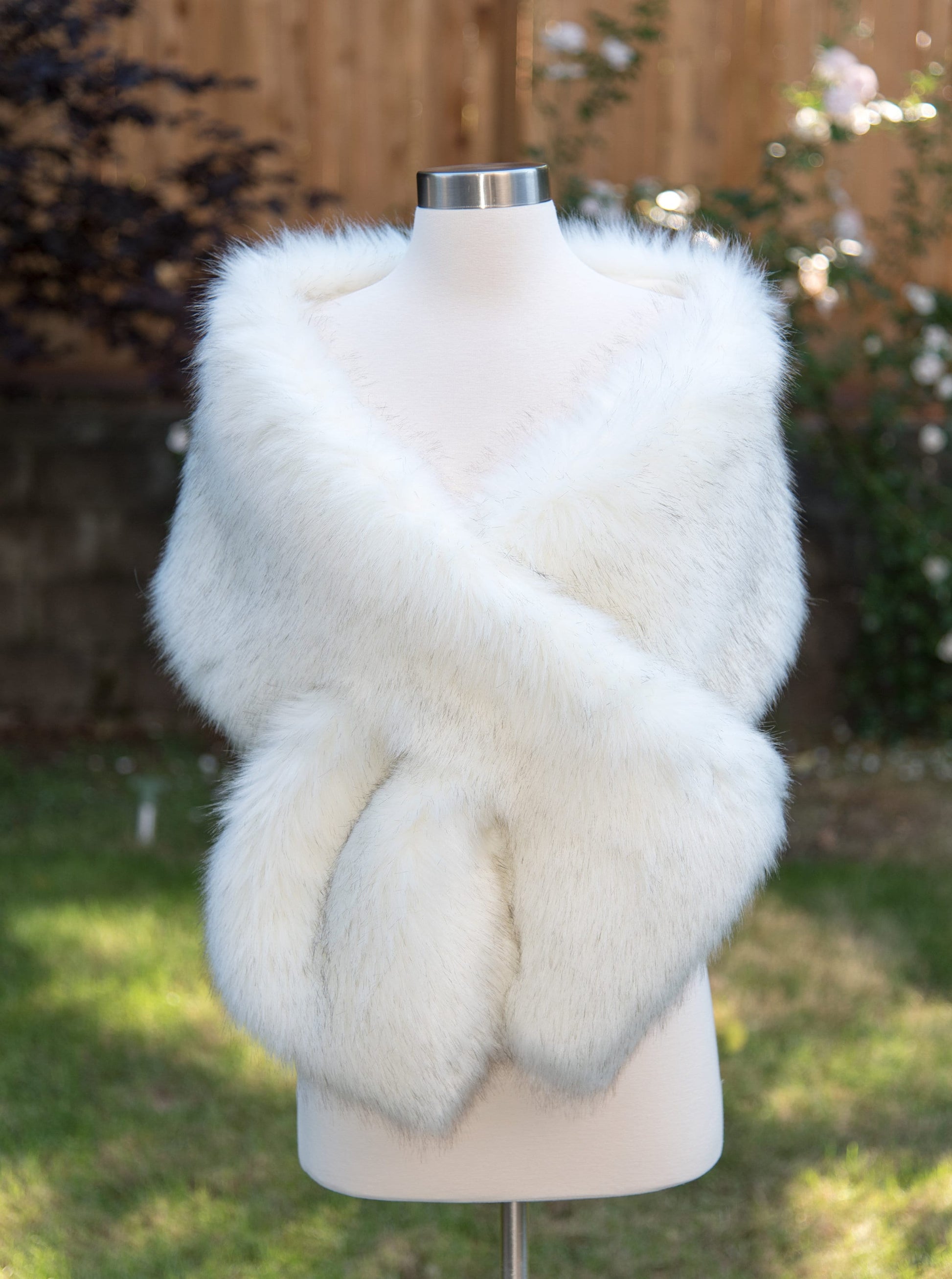 Ivory faux fur wrap faux fur stole faux fur shawl bridal wrap faux fur shrug B005-ivory-dark-brown-tips