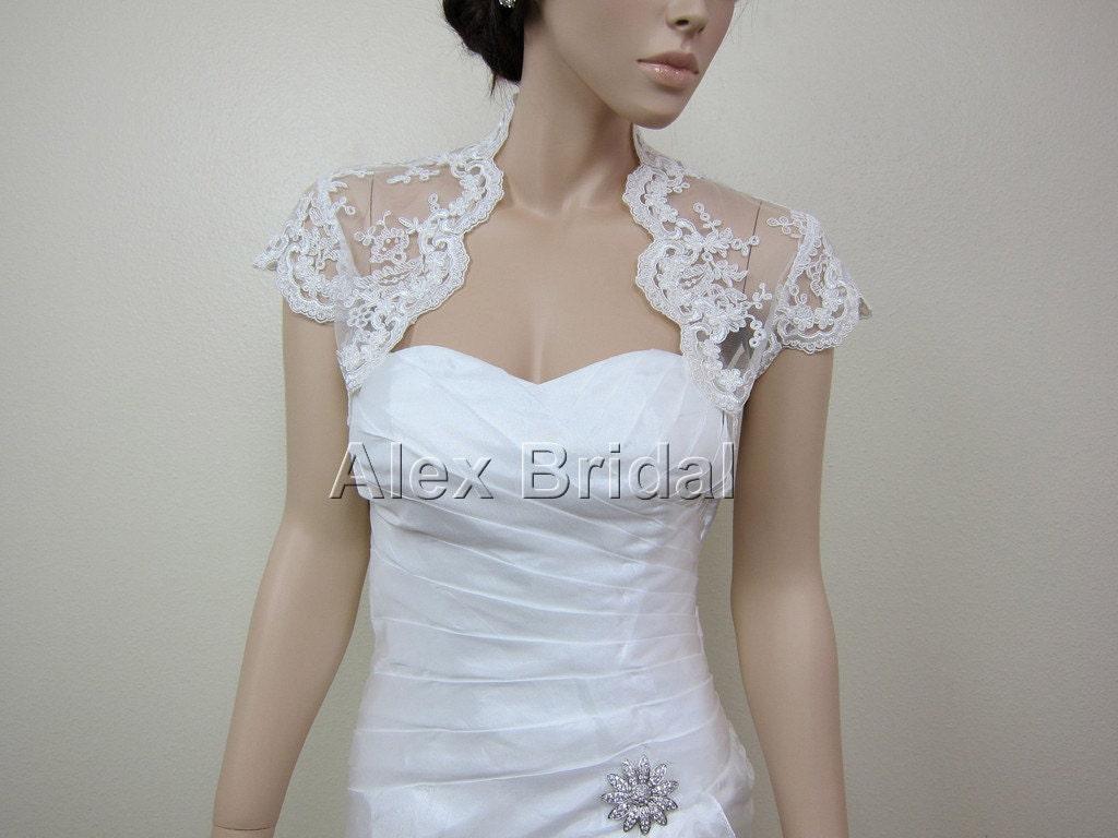 Ivory cap sleeve alencon lace bolero jacket bridal bolero bridal jacket bridal shrug wedding bolero wedding jacket wedding shrug