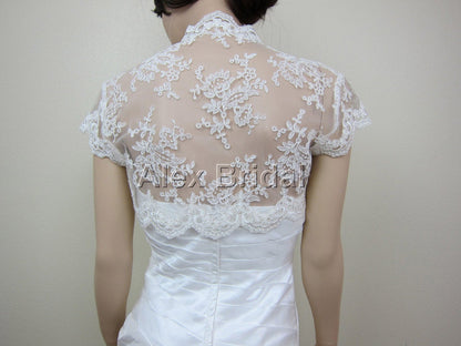 Ivory cap sleeve alencon lace bolero jacket bridal bolero bridal jacket bridal shrug wedding bolero wedding jacket wedding shrug