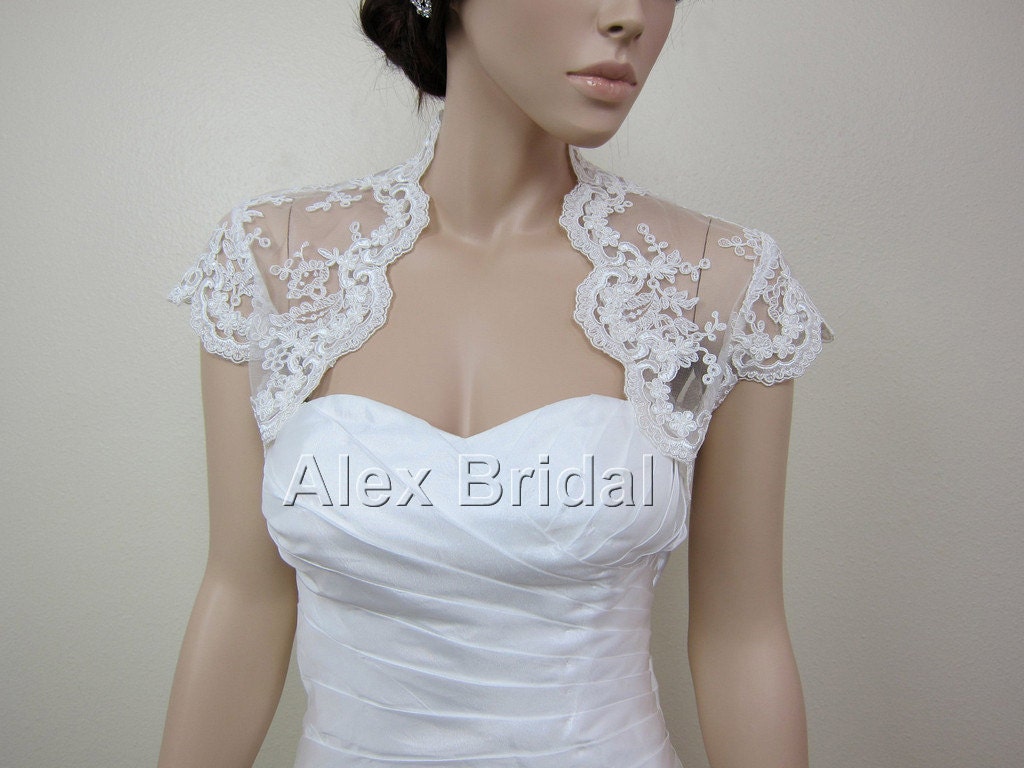 Ivory cap sleeve alencon lace bolero jacket bridal bolero bridal jacket bridal shrug wedding bolero wedding jacket wedding shrug