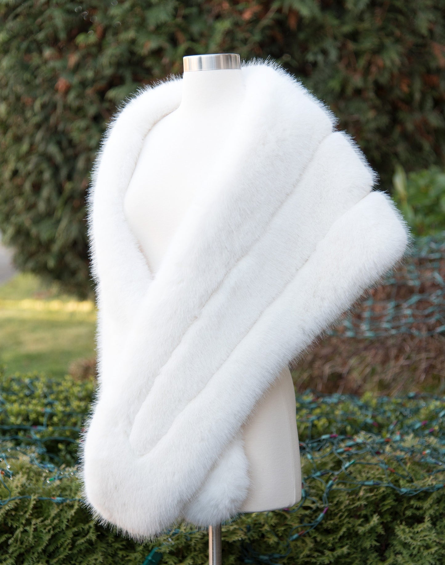 Pocket! 16" pure light ivory faux fur wrap, faux fur stole, faux fur shawl, bridal wrap, wedding shrug, faux fur cape B001-pure-light-ivory