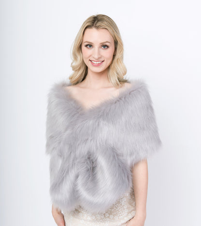 Gray faux fur wrap faux fur stole faux fur shawl bridal wrap faux fur shrug B002-gray