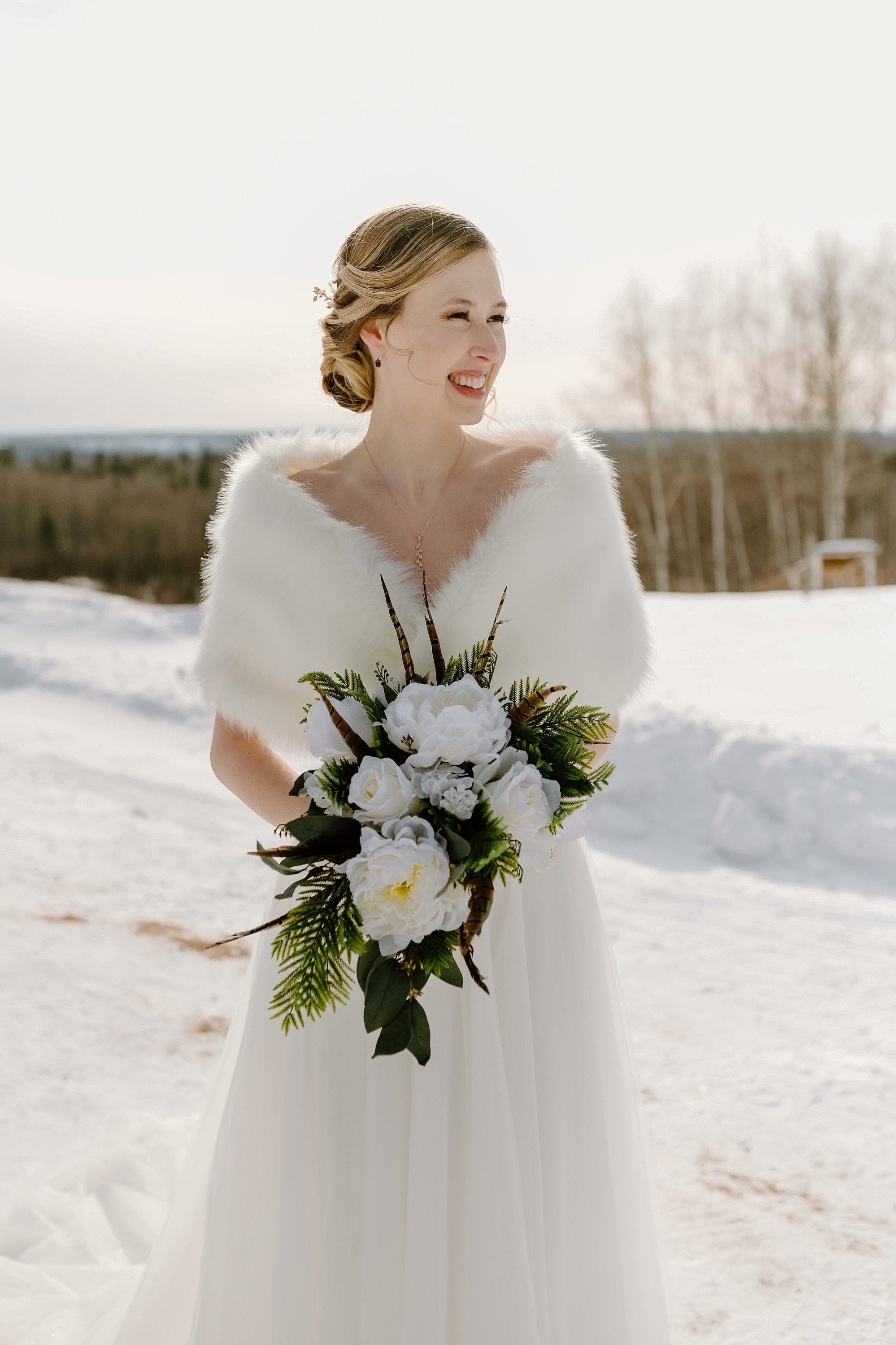 Ivory fur wrap fashion wedding