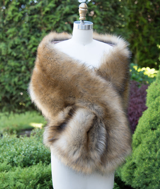 Brown faux fox fur wrap faux fur stole high imitation faux fur shawl bridal wrap faux fur shrug B005-fox-2