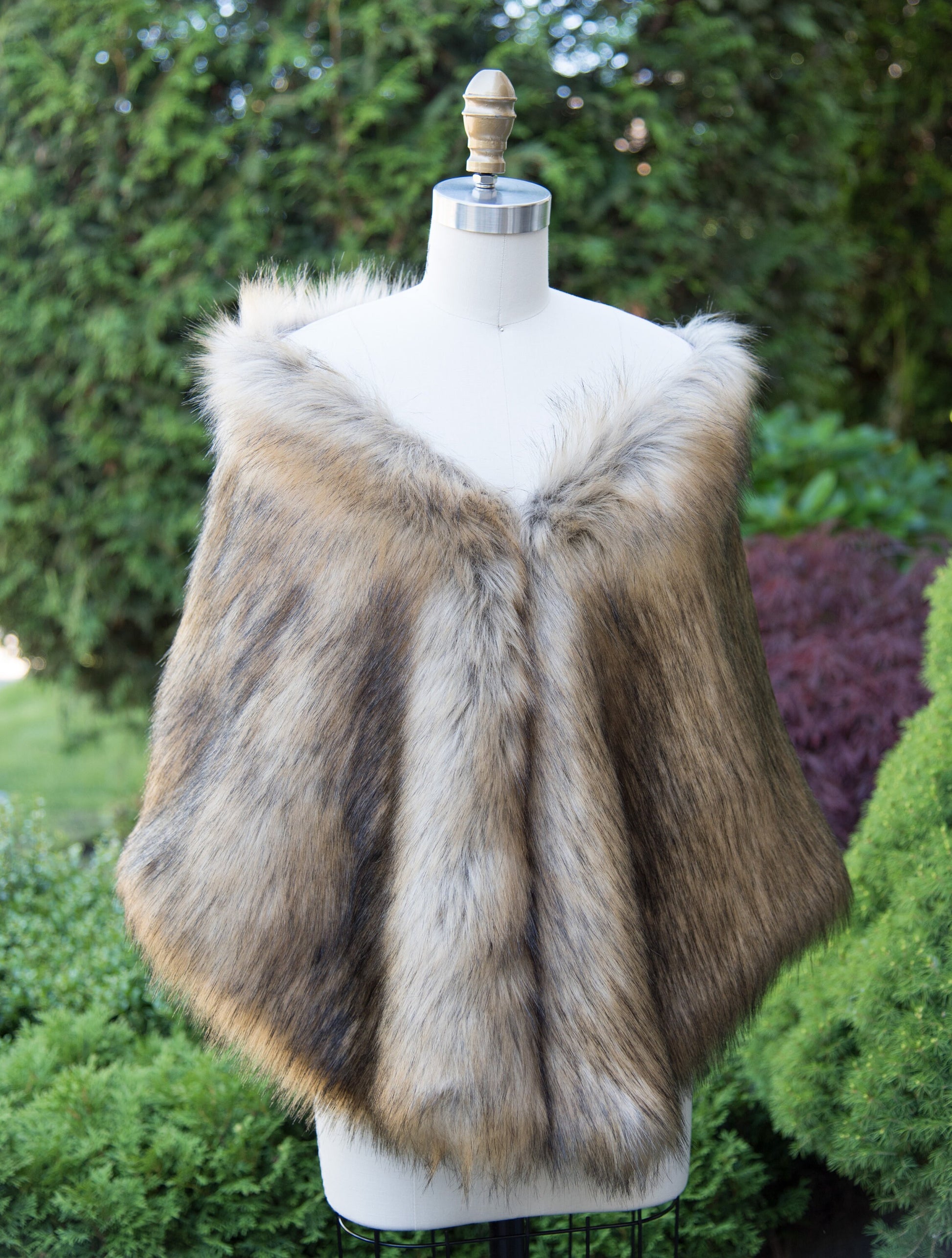 20 inches wide brown faux fox fur stole faux fur shawl bridal wrap faux fur shrug bridal cape B010-fox-2