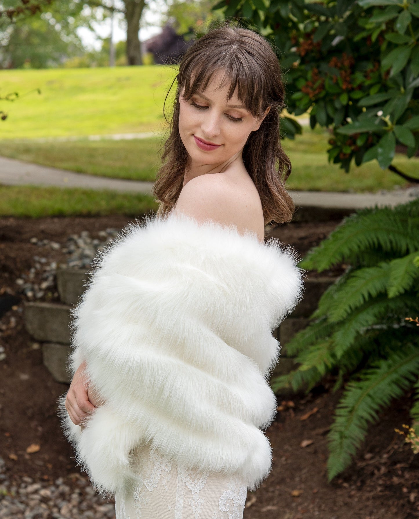 Wide ivory faux fur bridal wrap wedding faux fur shawl bridal faux fur stole bridal wrap wedding cape B010-ivory