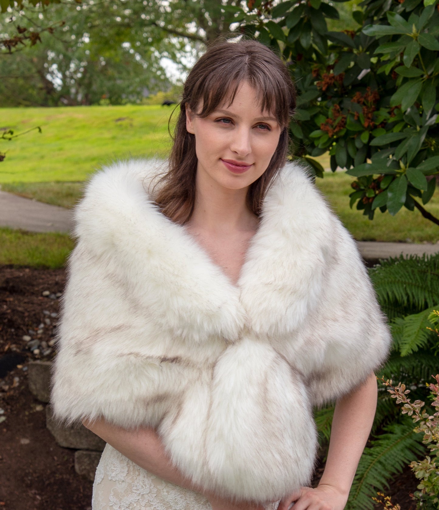 Ivory faux fur wrap with brown tips faux fur stole faux fur shawl bridal wrap faux fur shrug