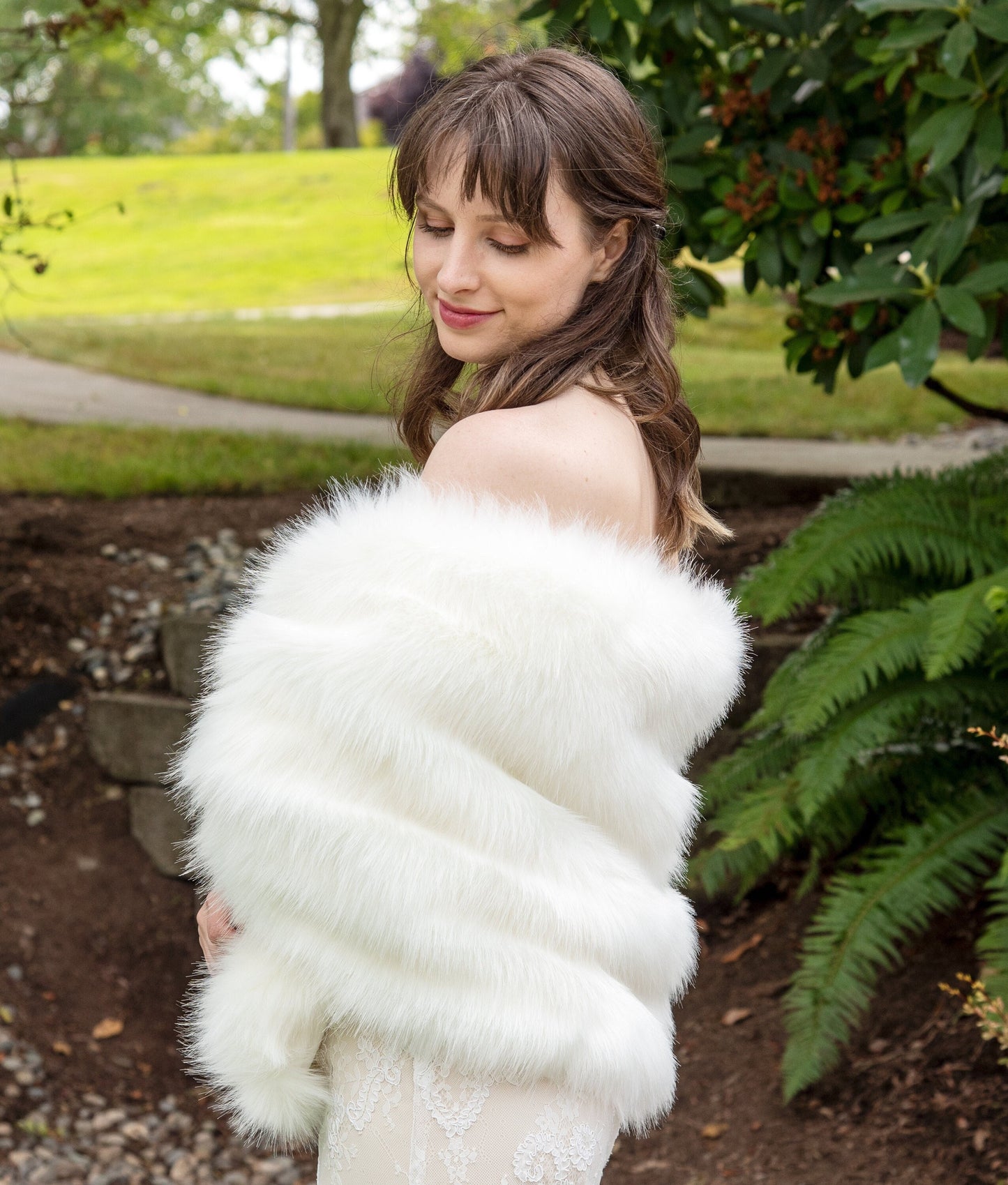 Wide ivory faux fur bridal wrap wedding faux fur shawl bridal faux fur stole bridal wrap wedding cape B010-ivory