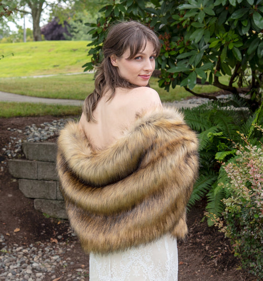 Brown faux fur wrap, faux fur stole, faux fur shawl, bridal wrap, wedding shrug, bridal shrug, faux fur cape