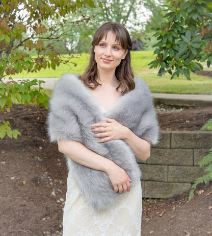 Gray faux fur wrap with black tips silver faux fur bridal wrap faux fur shawl faux fur stole bridal wrap wedding shrug B005-Gray