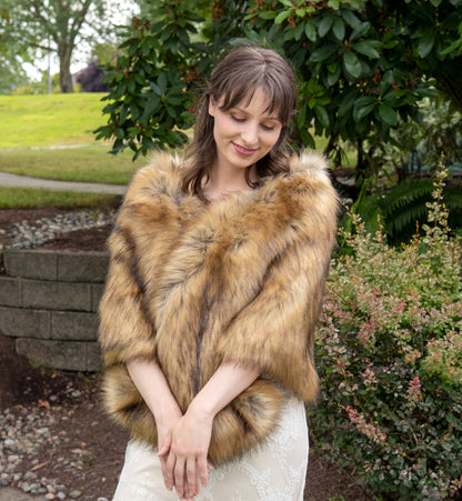 Brown faux fur wrap, faux fur stole, faux fur shawl, bridal wrap, wedding shrug, bridal shrug, faux fur cape