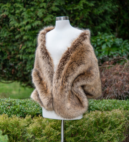 Brown faux fox fur stole faux fur shawl bridal wrap faux fur shrug bridal cape B010-fox