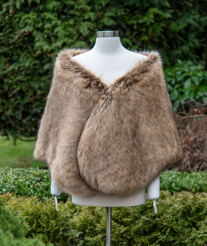 Brown faux fox fur stole faux fur shawl bridal wrap faux fur shrug bridal cape B010-fox