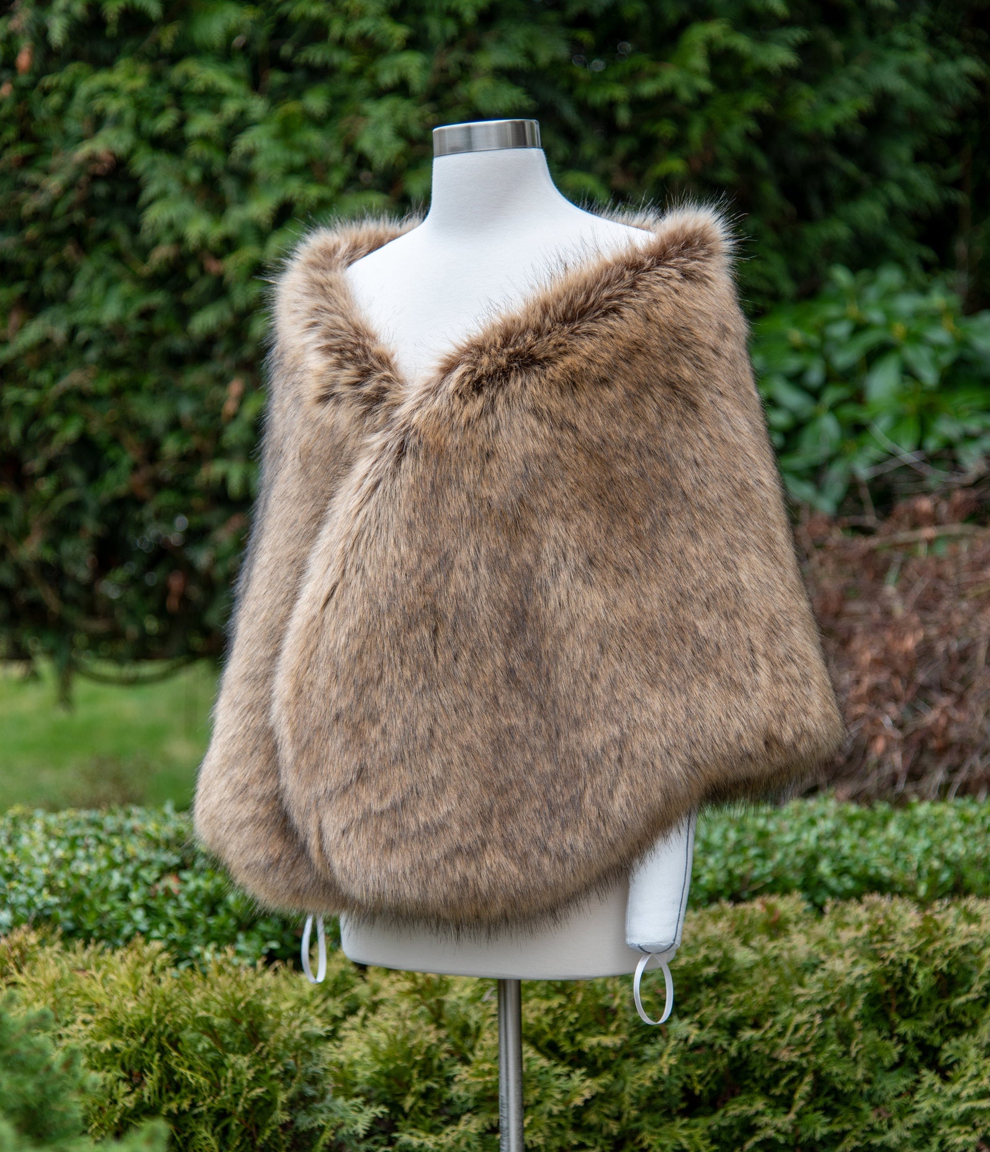 Brown faux fox fur stole faux fur shawl bridal wrap faux fur shrug bridal cape B010-fox