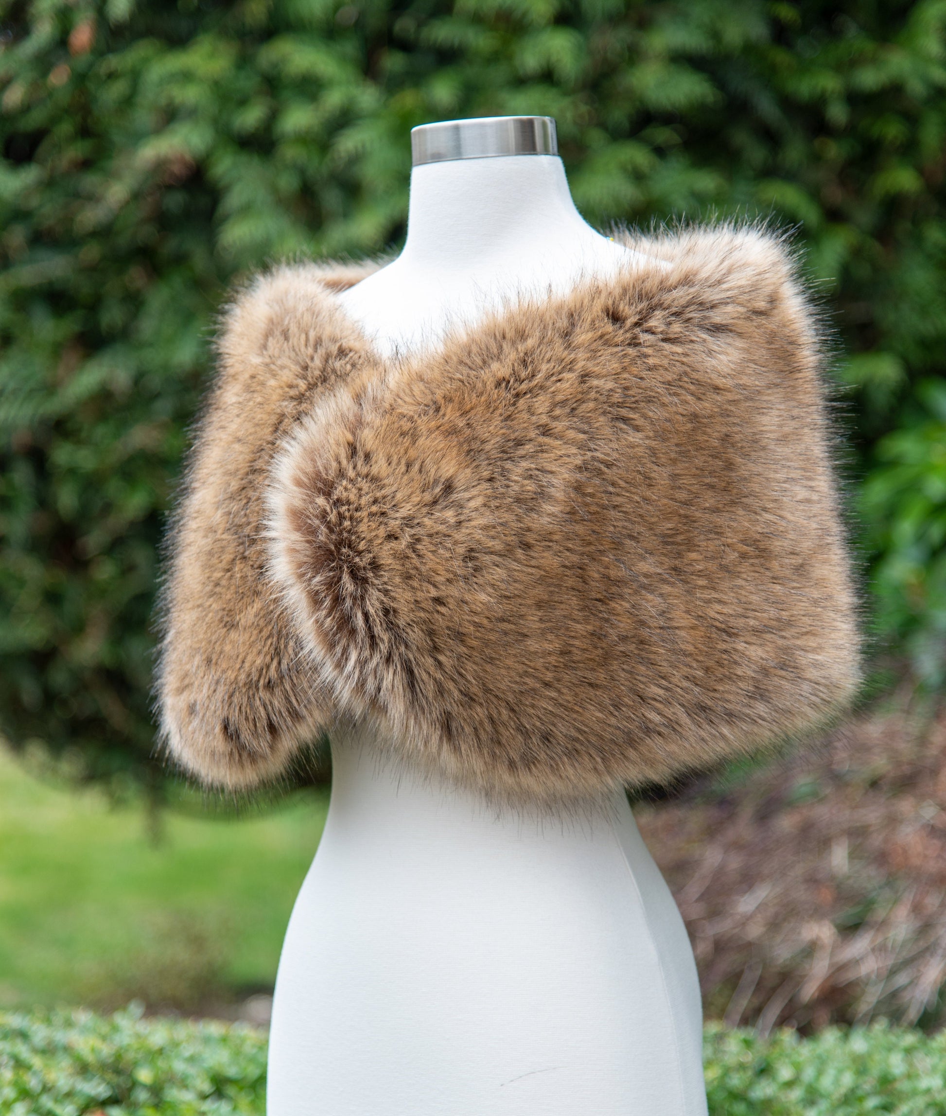 Brown faux fur bridal wrap wedding faux fur shawl faux fur bridal stole faux fur cape B012-fox