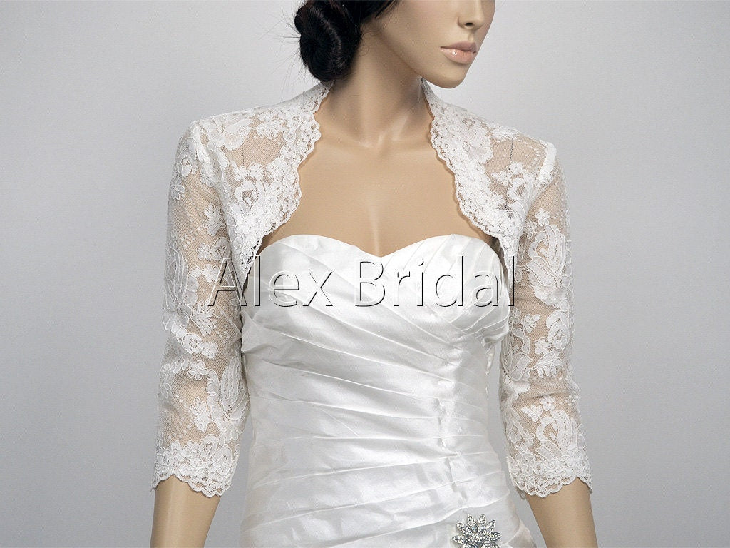 Wedding bolero, lace bolero wedding, bridal bolero, bolero jacket, ivory 3/4 sleeve bridal alencon lace bolero