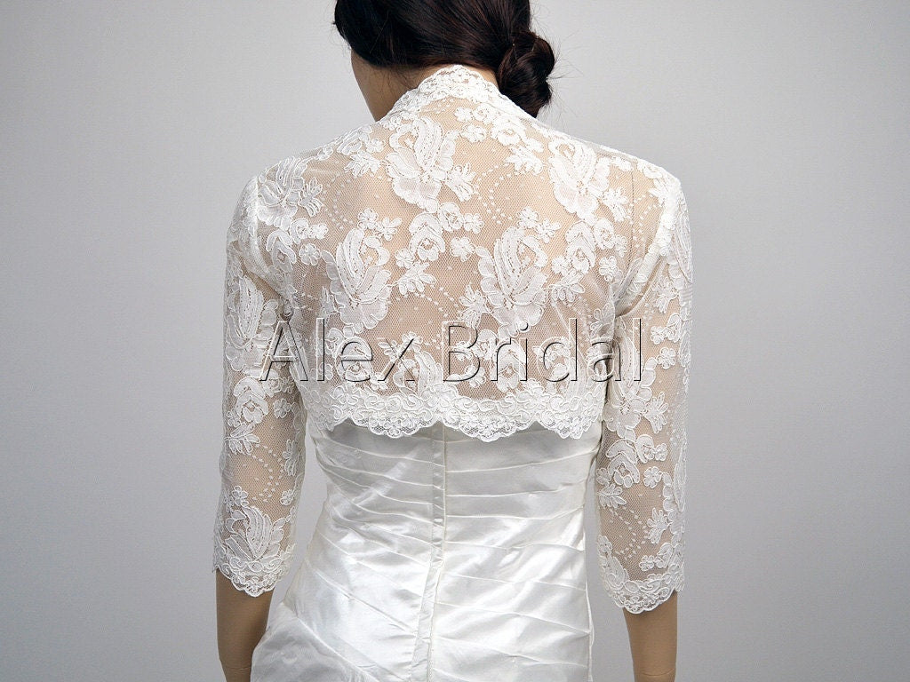 Wedding bolero, lace bolero wedding, bridal bolero, bolero jacket, ivory 3/4 sleeve bridal alencon lace bolero