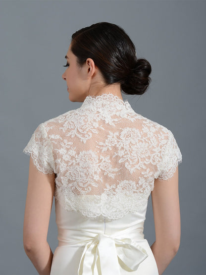 Lace bolero, wedding bolero, wedding jacket, light ivory cap sleeve bridal alencon lace wedding bolero jacket