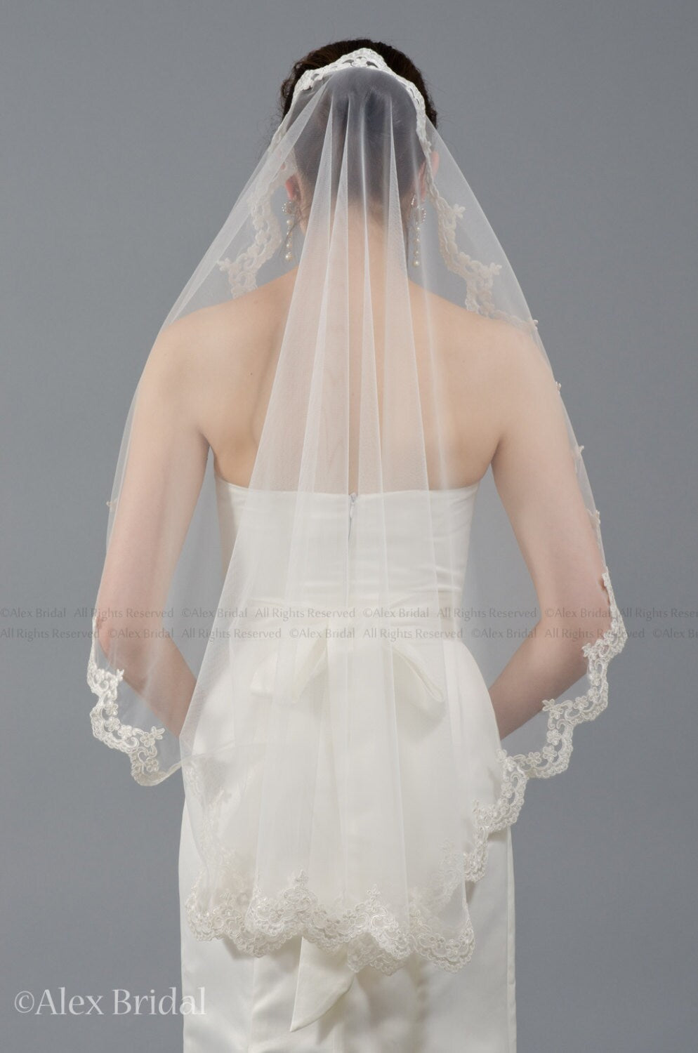 wedding veil, bridal veil, mantilla veil, fingertip length veil, alencon lace veil, wedding veil ivory, wedding veil white