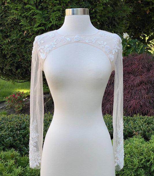 Wedding dress topper with keyhole back and long sleeves, wedding bolero, lace bolero, wedding jacket, bridal bolero