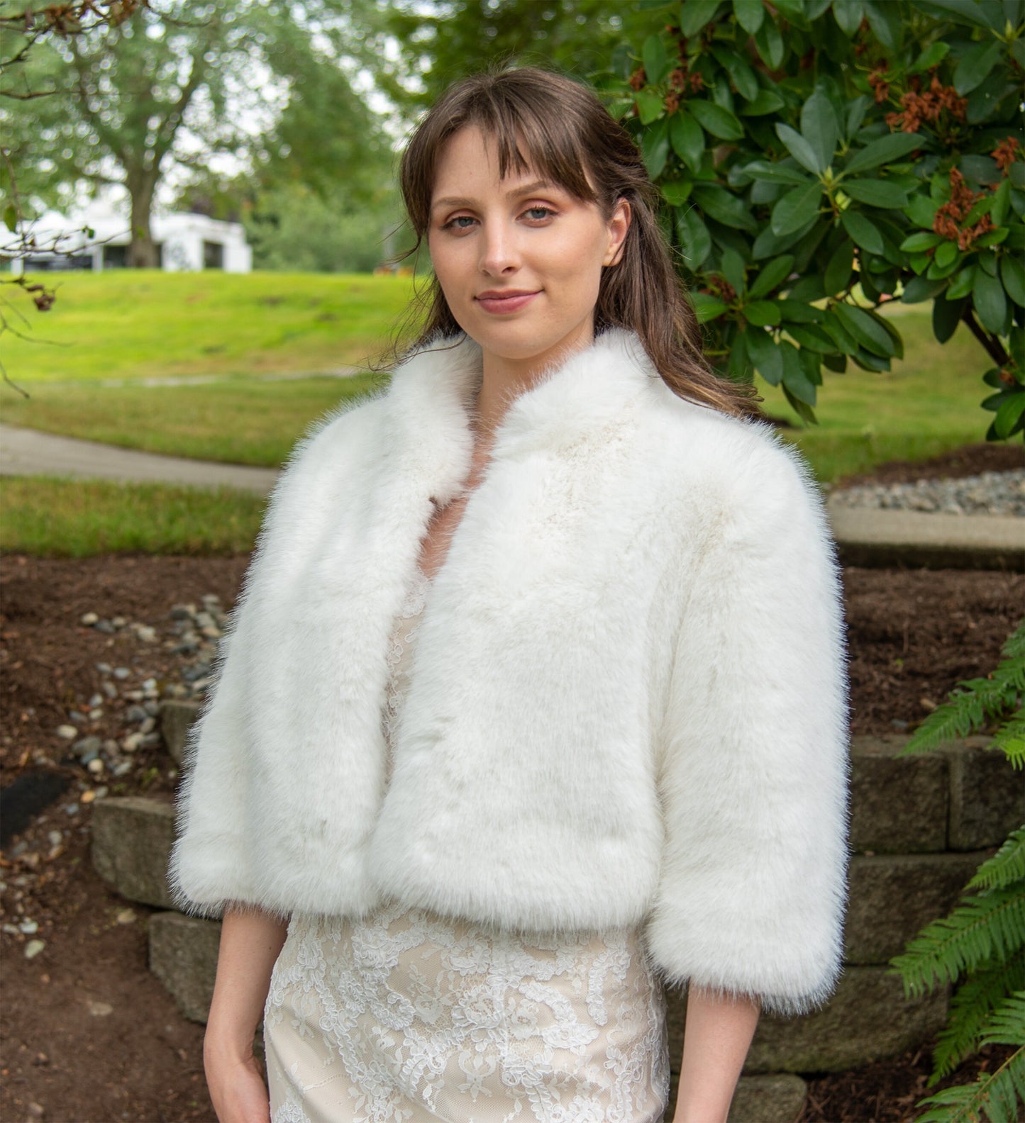 Light ivory faux fur jacket faux fur coat faux fur bolero faux fur shrug FJ001-light-ivory