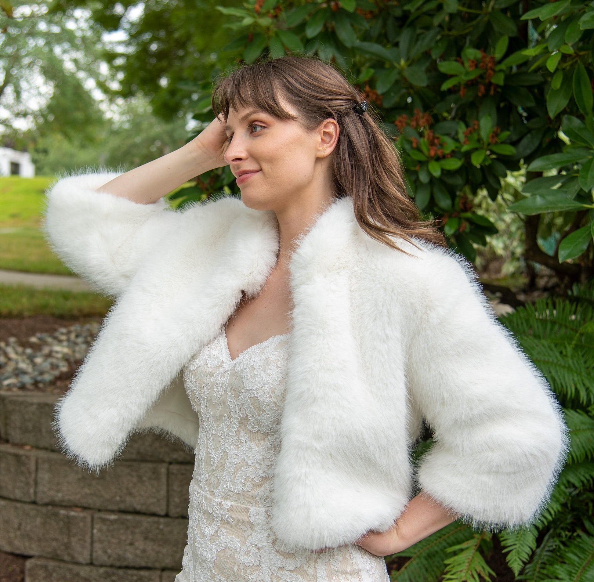 Light ivory faux fur jacket faux fur coat faux fur bolero faux fur shrug FJ001-light-ivory